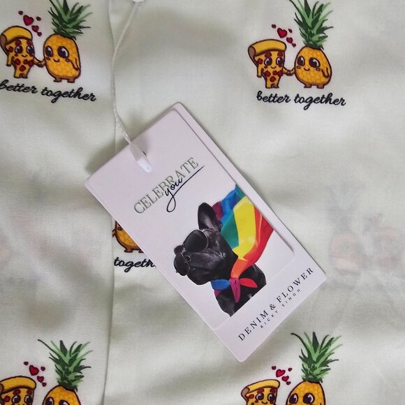 Denim & Flower Better Together Pizza & Pineapple Print Button Front Men's S, NWT - Picture 10 of 15